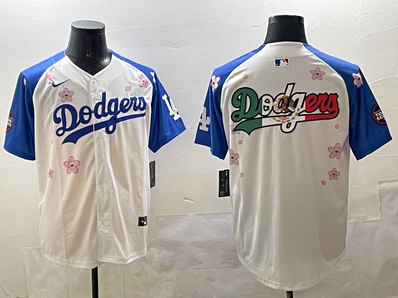 Men Los Angeles Dodgers Blank White Blue Sakura Edition 2025 Nike MLB Jersey style 7->los angeles dodgers->MLB Jersey
